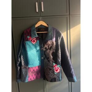 JULIA KIM sz 2X Art to Wear embellished and embroidered lagenlook blazer EUC